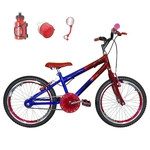 Bicicleta Infantil Aro 20 Azul Vermelha Kit E Roda Aero Vermelha Com Acessórios