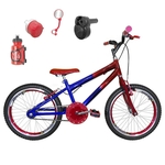 Bicicleta Infantil Aro 20 Azul Vermelha Kit e Roda Aero Vermelho C/ Acelerador Sonoro