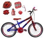 Bicicleta Infantil Aro 20 Azul Vermelha Kit E Roda Aero Vermelho C/ Capacete e Kit Proteção