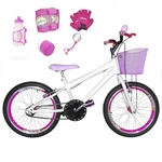 Bicicleta Infantil Aro 20 Branca Kit E Roda Aero Pink C/ Acessórios E Kit Proteção