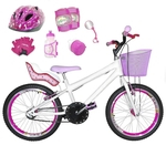 Bicicleta Infantil Aro 20 Branca Kit E Roda Aero Pink C/ Cadeirinha de Boneca Completa