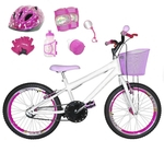 Bicicleta Infantil Aro 20 Branca Kit E Roda Aero Pink C/ Capacete E Kit Proteção