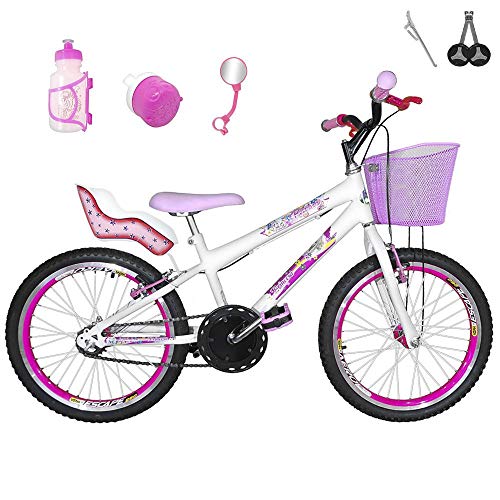 Bicicleta Infantil Aro 20 Branca Kit E Roda Aero Pink Com Cadeirinha
