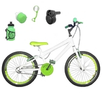 Bicicleta Infantil Aro 20 Branca Kit e Roda Aero Verde C/ Acelerador Sonoro