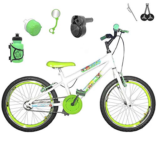 Bicicleta Infantil Aro 20 Branca Kit e Roda Aero Verde C/Acelerador Sonoro