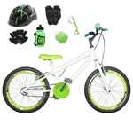 Bicicleta Infantil Aro 20 Branca Kit E Roda Aero Verde C/ Capacete e Kit Proteção