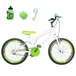 Bicicleta Infantil Aro 20 Branca Kit E Roda Aero Verde Com Acessórios