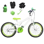 Bicicleta Infantil Aro 20 Branco Kit E Roda Aero Verde C/ Acessórios e Kit Proteção