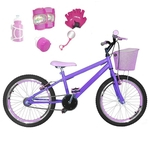 Bicicleta Infantil Aro 20 Lilás Kit E Roda Aero Rosa Bebê C/ Acessórios E Kit Proteção