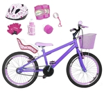 Bicicleta Infantil Aro 20 Lilás Kit E Roda Aero Rosa Bebê C/ Cadeirinha de Boneca Completa