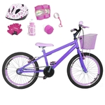 Bicicleta Infantil Aro 20 Lilás Kit E Roda Aero Rosa Bebê C/ Capacete E Kit Proteção
