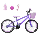 Bicicleta Infantil Aro 20 Lilás Kit E Roda Aero Rosa Bebê Com Acessórios