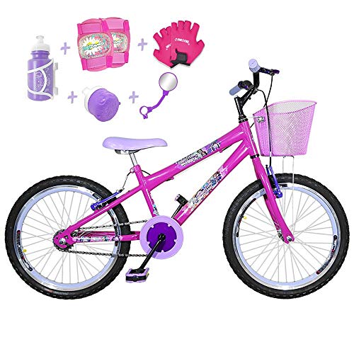 Bicicleta Infantil Aro 20 Pink Kit e Roda Aero Lilás C/Acessórios e Kit Proteção