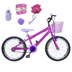 Bicicleta Infantil Aro 20 Pink Kit E Roda Aero Lilás C/ Acessórios E Kit Proteção