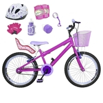 Bicicleta Infantil Aro 20 Pink Kit E Roda Aero Lilás C/ Cadeirinha de Boneca Completa