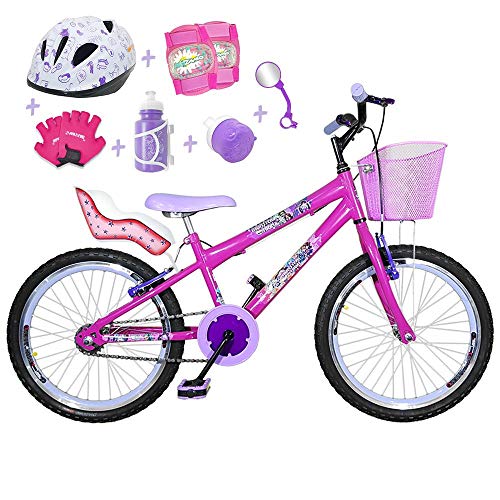 Bicicleta Infantil Aro 20 Pink Kit e Roda Aero Lilás C/Cadeirinha de Boneca Completa