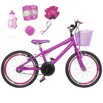 Bicicleta Infantil Aro 20 Pink Kit E Roda Aero Pink C/ Acessórios E Kit Proteção