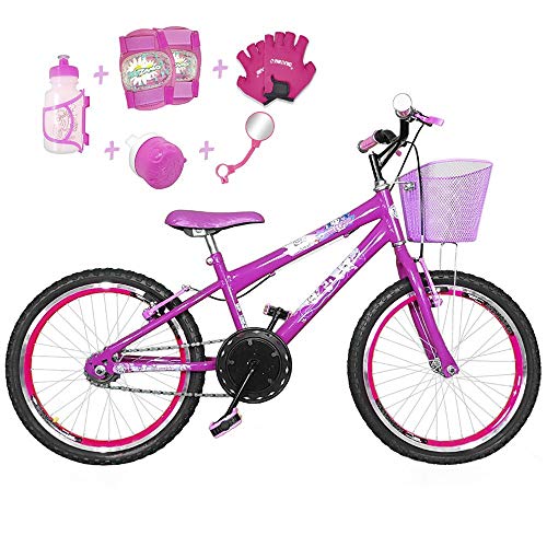 Bicicleta Infantil Aro 20 Pink Kit e Roda Aero Pink C/Acessórios e Kit Proteção