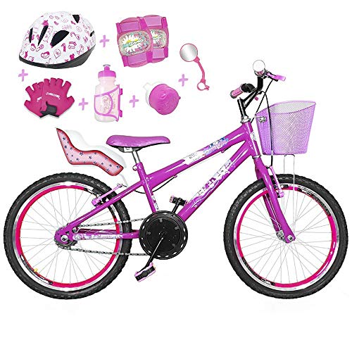 Bicicleta Infantil Aro 20 Pink Kit e Roda Aero Pink C/Cadeirinha de Boneca Completa