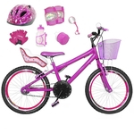 Bicicleta Infantil Aro 20 Pink Kit E Roda Aero Pink C/ Cadeirinha de Boneca Completa