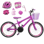 Bicicleta Infantil Aro 20 Pink Kit E Roda Aero Pink C/ Capacete E Kit Proteção