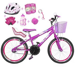 Bicicleta Infantil Aro 20 Pink Kit e Roda Aero Pink com Cadeirinha de Boneca Completa