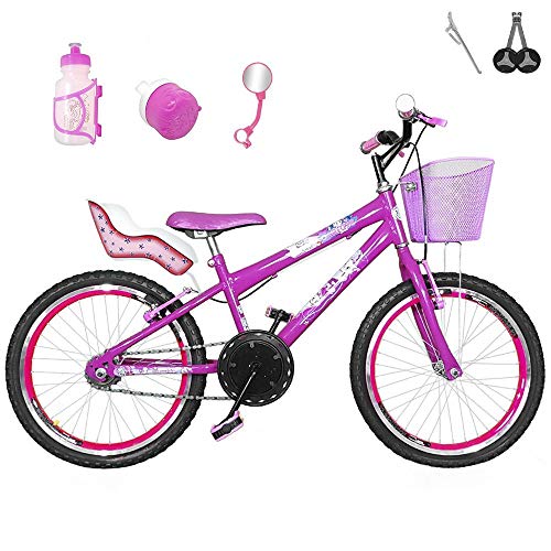 Bicicleta Infantil Aro 20 Pink Kit e Roda Aero Pink com Cadeirinha
