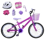 Bicicleta Infantil Aro 20 Pink Kit E Roda Aero Roxa C/ Capacete E Kit Proteção