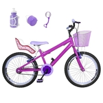 Bicicleta Infantil Aro 20 Pink Kit E Roda Aero Roxa Com Cadeirinha