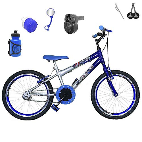Bicicleta Infantil Aro 20 Prata Azul Kit e Roda Aero Azul C/Acelerador Sonoro
