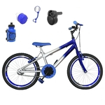 Bicicleta Infantil Aro 20 Prata Azul Kit e Roda Aero Azul C/ Acelerador Sonoro