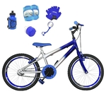 Bicicleta Infantil Aro 20 Prata Azul Kit E Roda Aero Azul C/ Acessórios e Kit Proteção