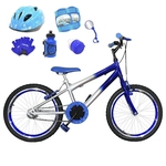 Bicicleta Infantil Aro 20 Prata Azul Kit E Roda Aero Azul C/ Capacete e Kit Proteção