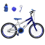 Bicicleta Infantil Aro 20 Prata Azul Kit E Roda Aero Azul Com Acessórios