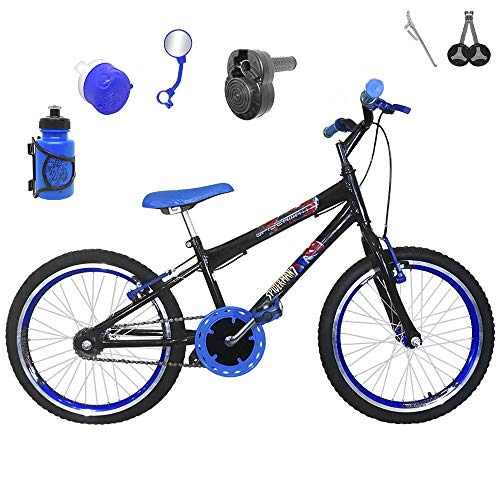 Bicicleta Infantil Aro 20 Preta Kit e Roda Aero Azul C/Acelerador Sonoro