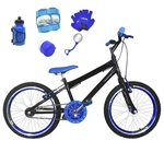 Bicicleta Infantil Aro 20 Preta Kit E Roda Aero Azul C/ Acessórios e Kit Proteção