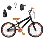 Bicicleta Infantil Aro 20 Preta Kit e Roda Aero Laranja C/ Acelerador Sonoro