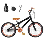 Bicicleta Infantil Aro 20 Preta Kit E Roda Aero Laranja Com Acessórios