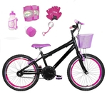 Bicicleta Infantil Aro 20 Preta Kit E Roda Aero Pink C/ Acessórios E Kit Proteção