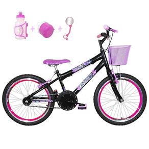 Bicicleta Infantil Aro 20 Preta Kit E Roda Aero Pink Com Acessórios