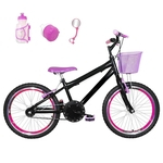 Bicicleta Infantil Aro 20 Preta Kit E Roda Aero Pink Com Acessórios