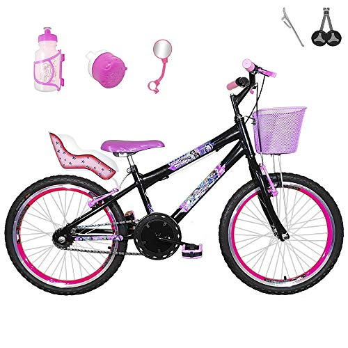 Bicicleta Infantil Aro 20 Preta Kit E Roda Aero Pink Com Cadeirinha