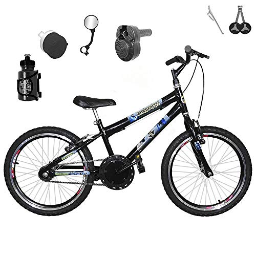 Bicicleta Infantil Aro 20 Preta Kit e Roda Aero Preto C/Acelerador Sonoro