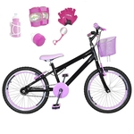 Bicicleta Infantil Aro 20 Preta Kit E Roda Aero Rosa Bebê C/ Acessórios E Kit Proteção