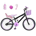 Bicicleta Infantil Aro 20 Preta Kit E Roda Aero Rosa Bebê Com Cadeirinha