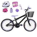 Bicicleta Infantil Aro 20 Preta Kit E Roda Aero Roxa C/ Capacete E Kit Proteção