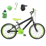 Bicicleta Infantil Aro 20 Preta Kit e Roda Aero Verde C/ Acelerador Sonoro