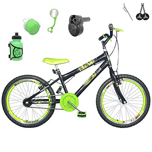 Bicicleta Infantil Aro 20 Preta Kit e Roda Aero Verde C/Acelerador Sonoro