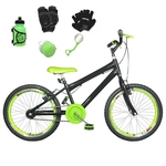 Bicicleta Infantil Aro 20 Preta Kit E Roda Aero Verde C/ Acessórios e Kit Proteção
