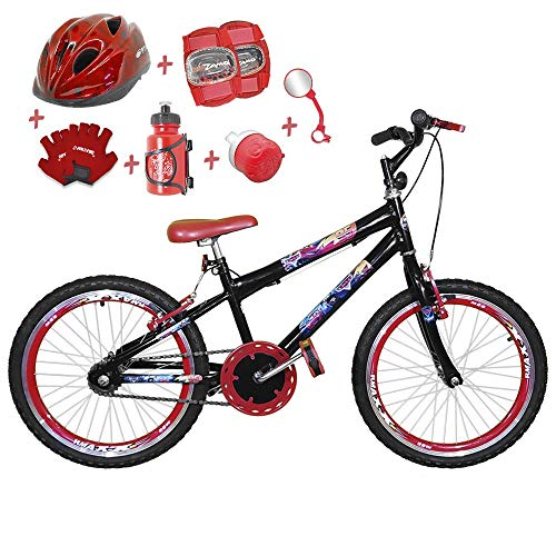 Bicicleta Infantil Aro 20 Preta Kit e Roda Aero Verde C/Acessórios e Kit Proteção